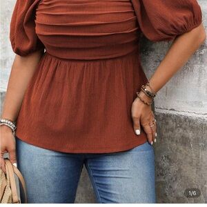 SHEIN Terracotta Puff Sleeve Blouse